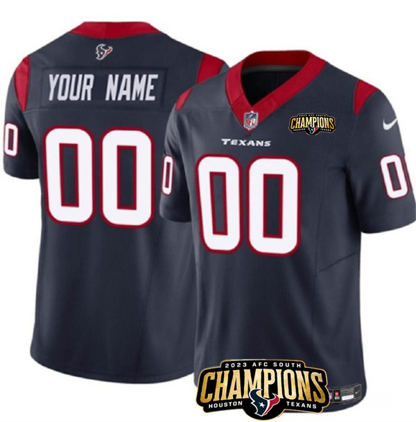 Men's Houston Texans Active Player Custom Navy 2023 F.U.S.E. AFC South Champions Patch Vapor Limited Stitched Football Jersey Men's Houston Texans Active Player Custom Navy 2023 F.U.S.E. AFC South Champions Patch Vapor Limited Stitched Football Jersey